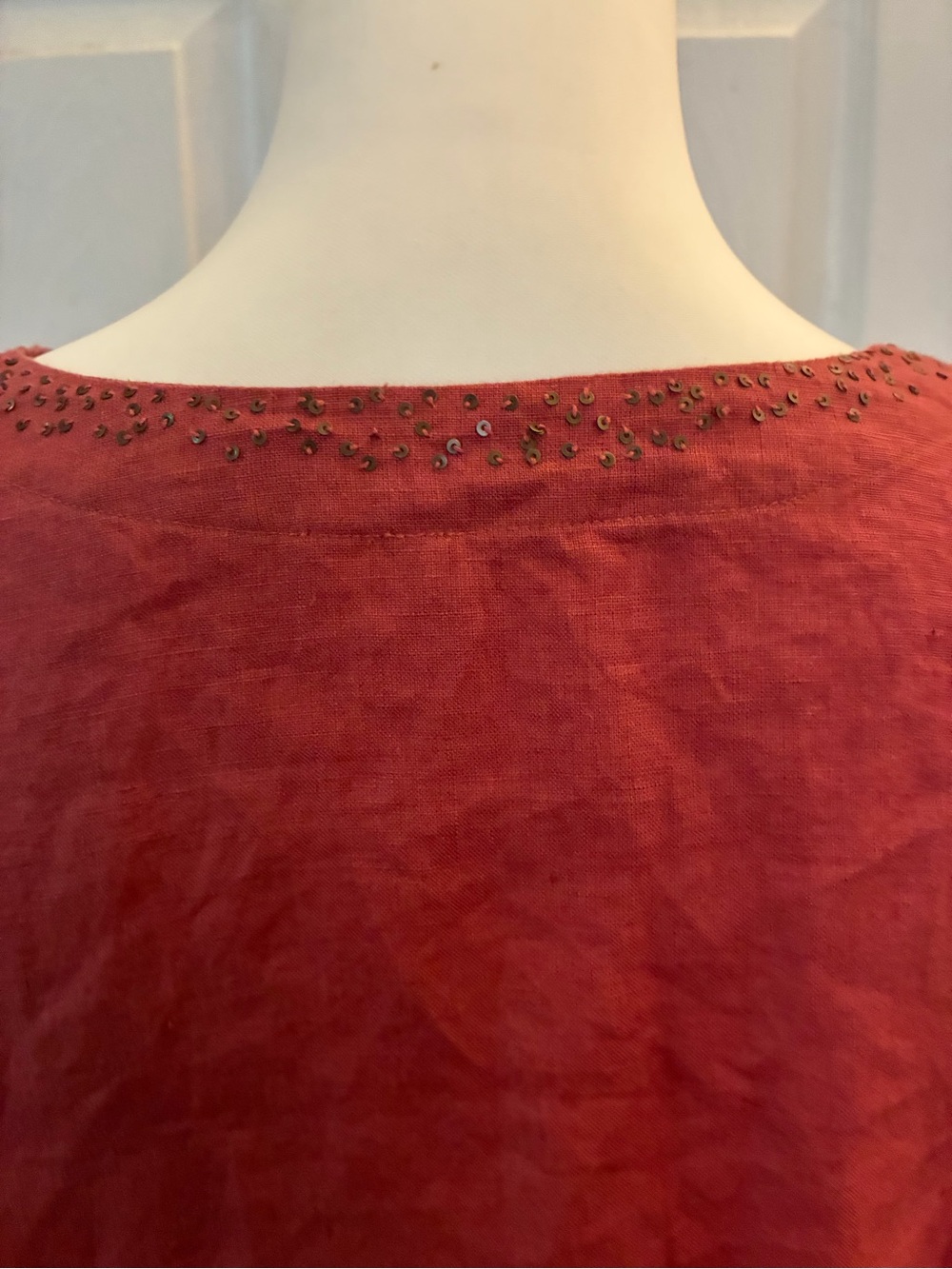 NWT Eileen Fisher Sequin Split Neck Irish Linen Tunic Top Terracotta XL - Picture 5 of 8